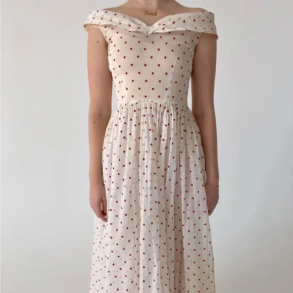 Eveliina Vintage 1950s Polka Dot sheer dress XS - Picture 3 of 11